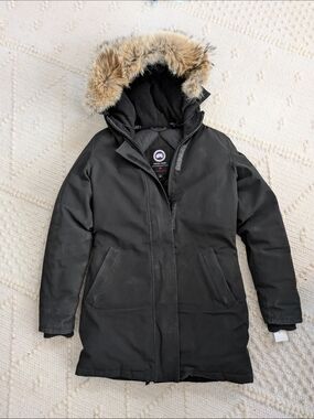 Canada Goose Black Long Puffer Parka with Fur-Trim Hood